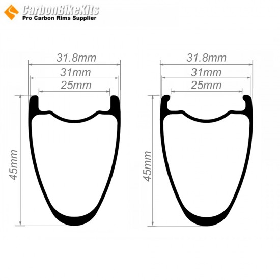 Aro de Carbono 700C 45x31mm Tubeless con Gancho/Sin Gancho para Rueda de Gravel / CX